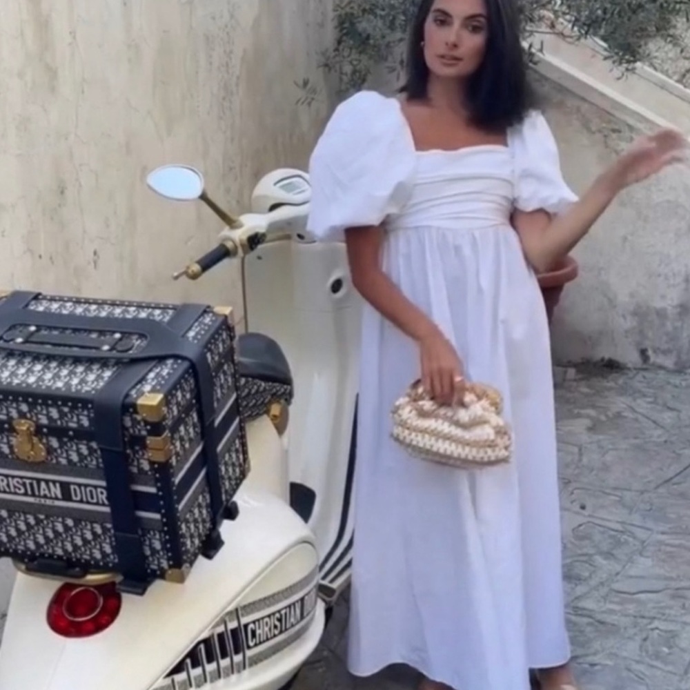 Zara White Maxi Dress with Puff Sleeves